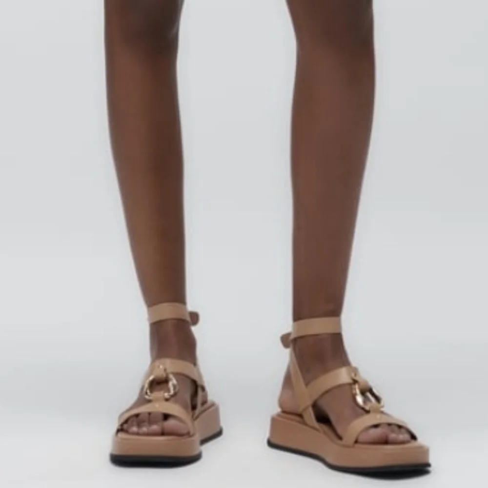 Zara Leather Embellished Flatform Sandals